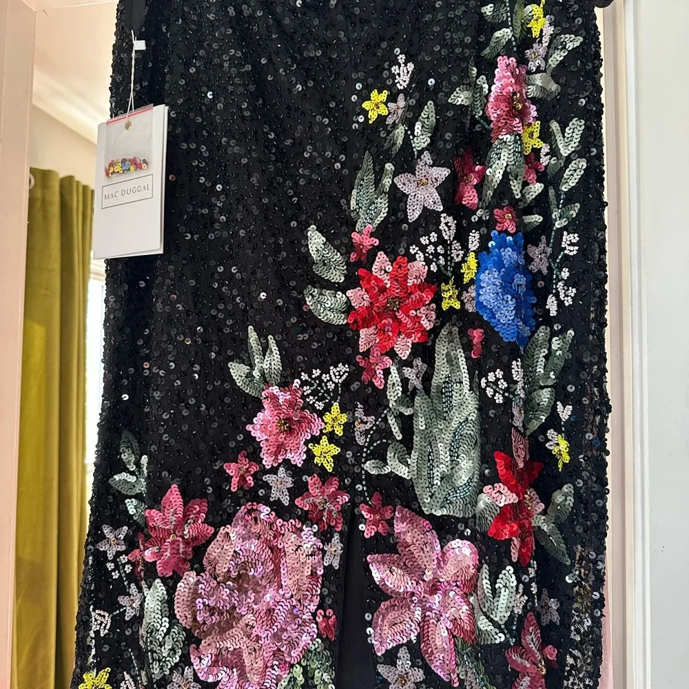 NWT Mac Duggal as Floral Embroidered embellished Black Skirt- made in India L - Picture 4 of 4
